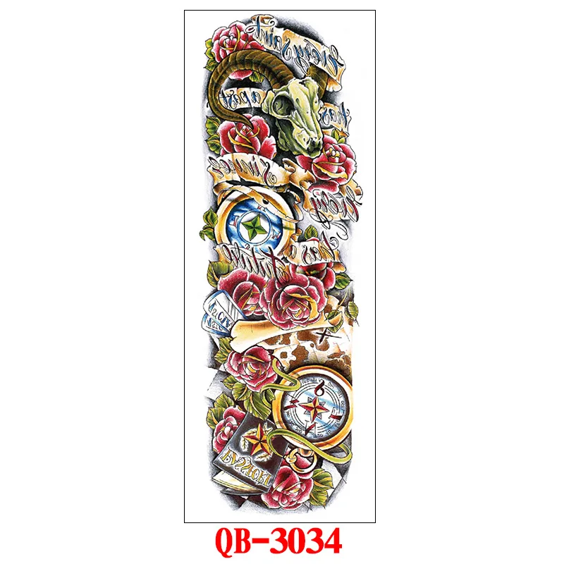 Full Arm Temporary Tattoo Stickers Large Black Skeletons Body Tattoo Waterproof Tattoo For Men Women Fake Tattoos 17*48cm - Цвет: 3034
