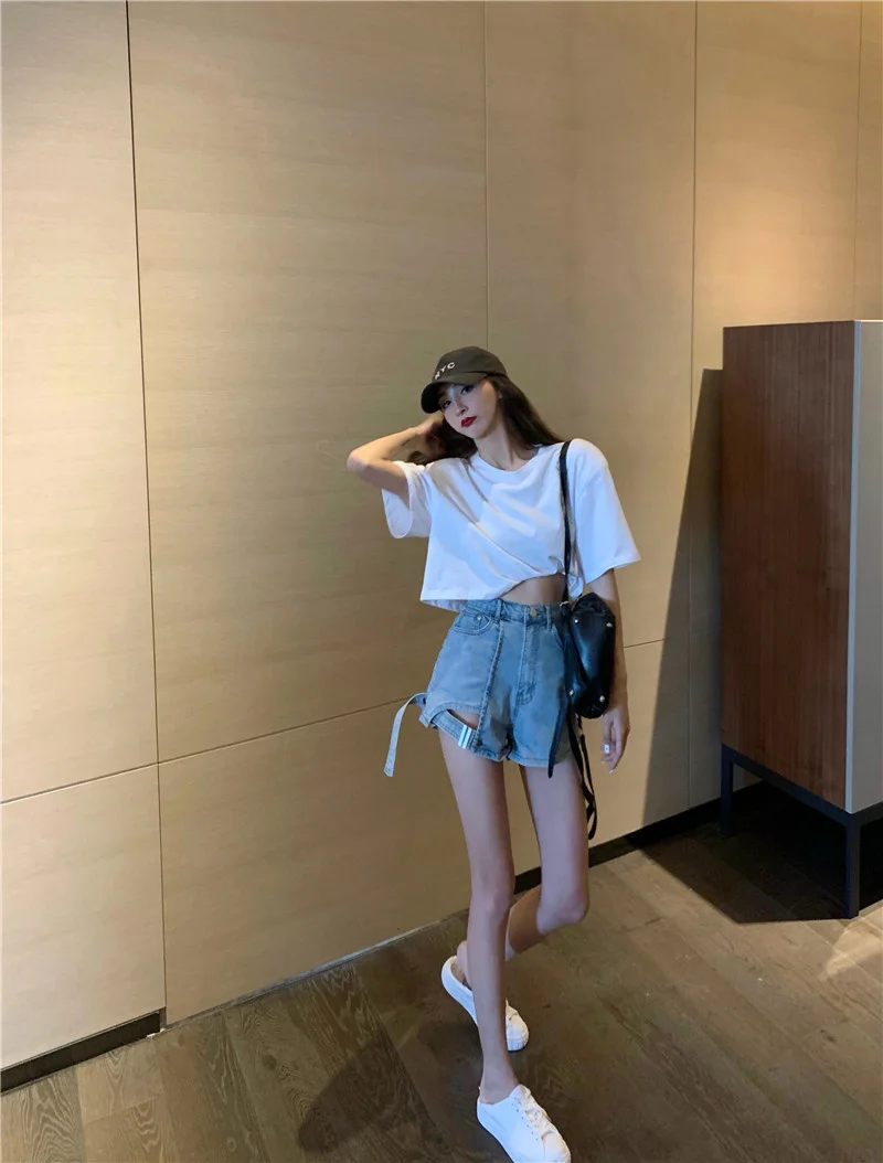 

NIGHTWA women fashion casual summermetal button cool denim Shorts High Street Clothing high waists Plus size sexy short Jeans