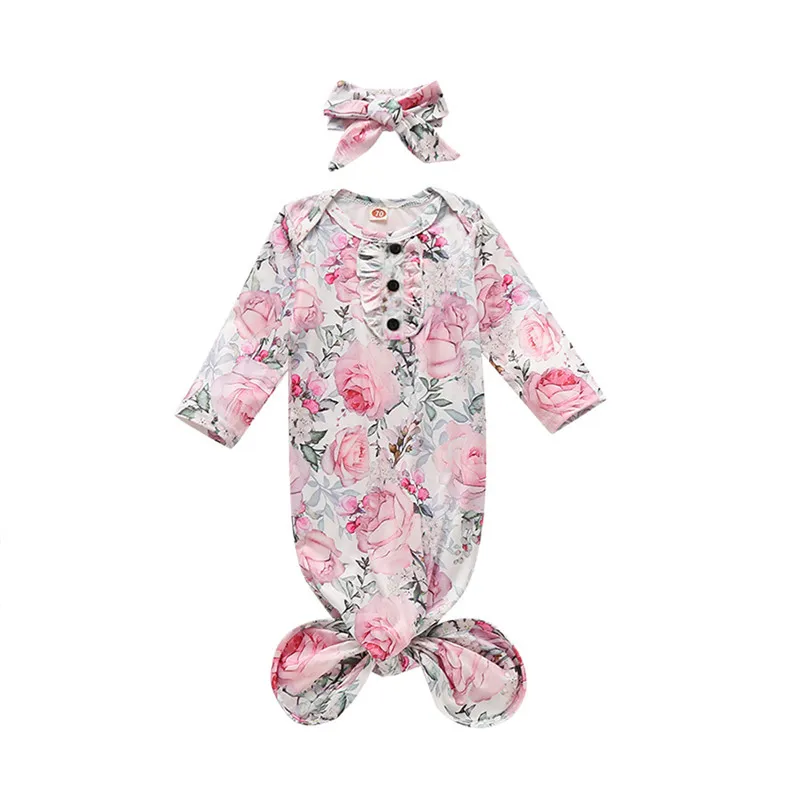 

Спальные мешки для новорожденных девочек 0-6 месяцев, одежда для сна, ночная рубашка, спальный мешок с цветочным принтом + комплект с повязкой...