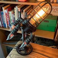 steampunk rocket lamp retro rocket launcher flame night light home office led lighting decorative atmosphere table light gifts
