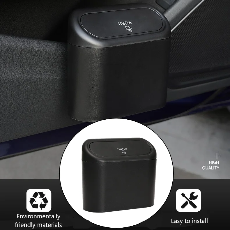 

Car Trash Bin Hanging Vehicle Garbage Dust Case Storage Box Can With Lid Auto Accessories Waterproof Square Pressing Type Trash