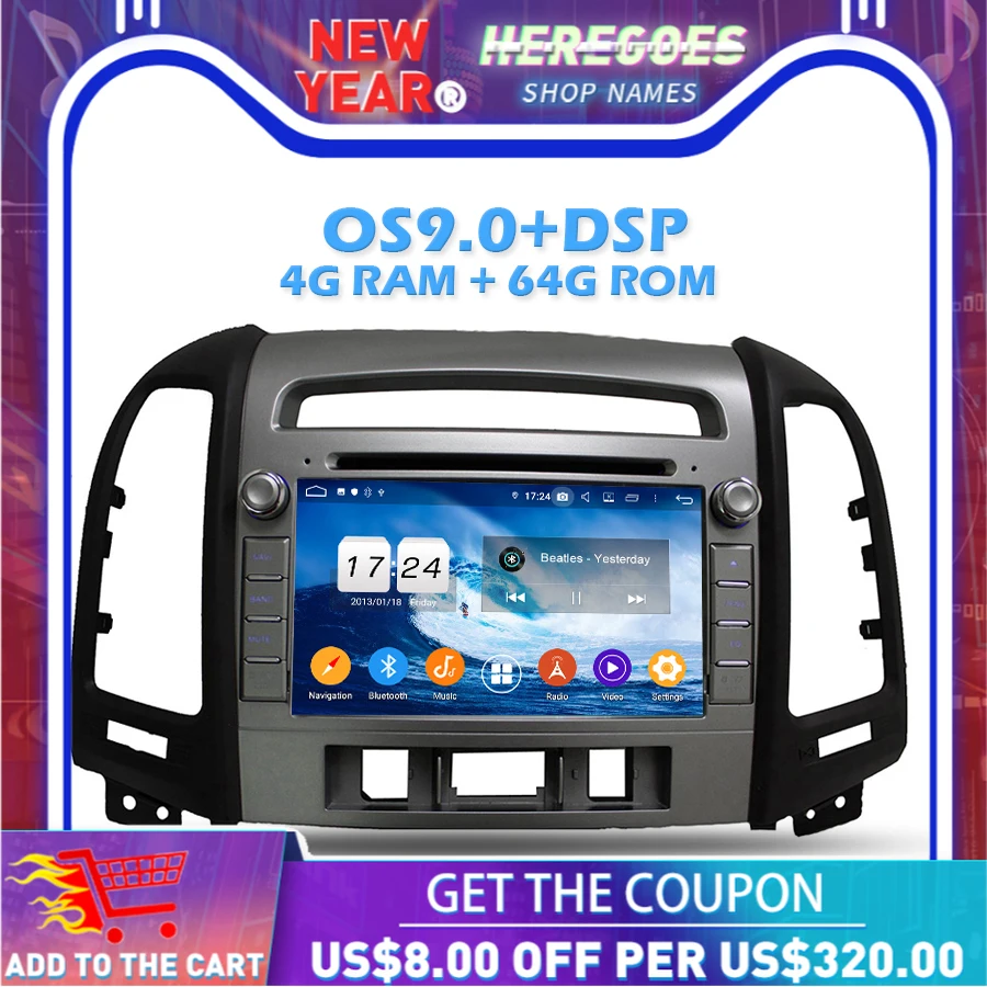IPS DSP Android 10 0 4 Гб 64 ROM автомобильный DVD плеер Wifi 4G Bluetooth радио GPS карта для Hyundai Santa Fe 2