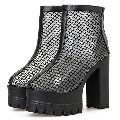 black shoes Gdgydh/женские сетчатые ботинки пикантные туфли для ночного клуба на высоком каблуке; сезон лето-осень; Женские базовые ботинки на молнии сзади; недорогие ботинки на платформе - Цвет: black shoes