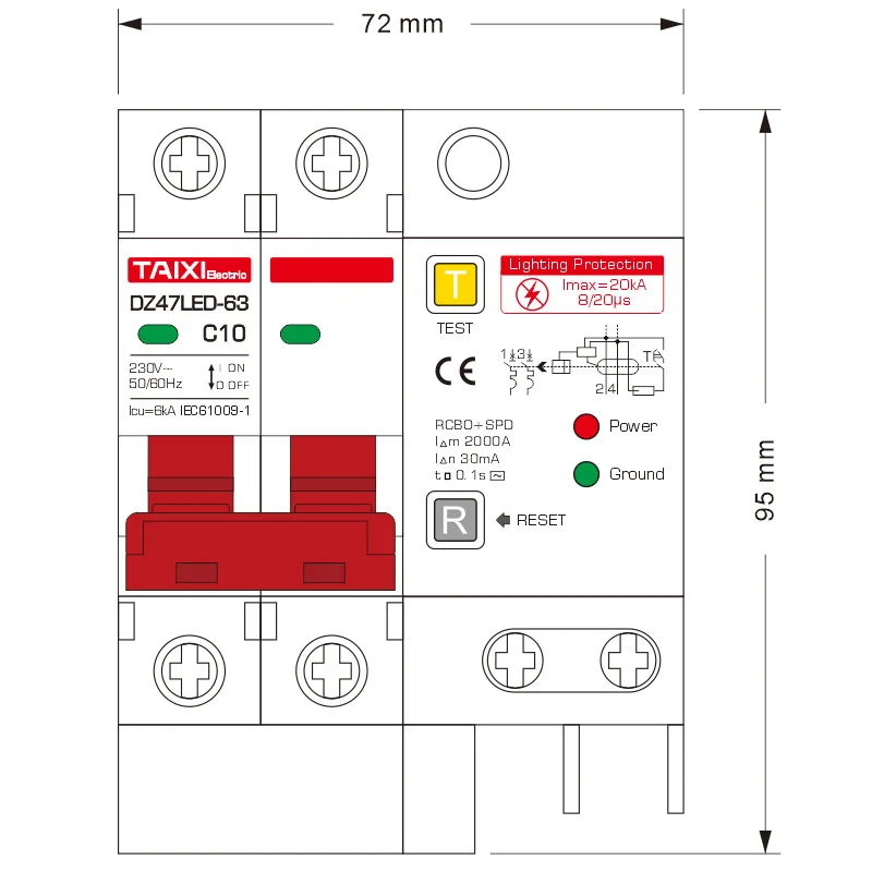 Автоматический выключатель остаточного тока RCBO 16 А ELCB с SPD-защитой от вспышки