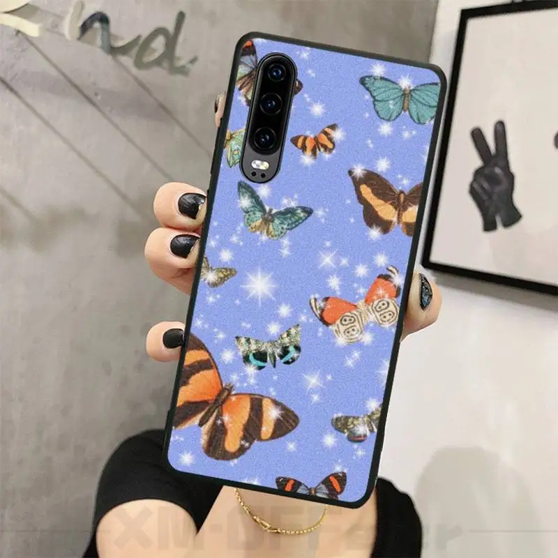 Блестящая бабочка черный ТПУ мягкий резиновый чехол для телефона Huawei P8 lite 2017 P9 P10