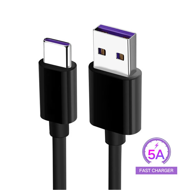 USB C 3.1 5A Type C Data Cable for Huawei Mate 9 10 P10 P20 P30 Pro Type-C 1m Fast Charging Charger for Nova 5 USB-C Supercharge - Цвет: Black