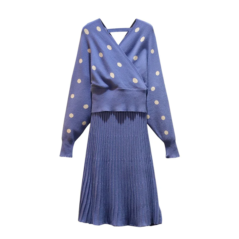 Вязаный комплект из 2 предметов с принтом в горошек размера плюс пуловер свитер