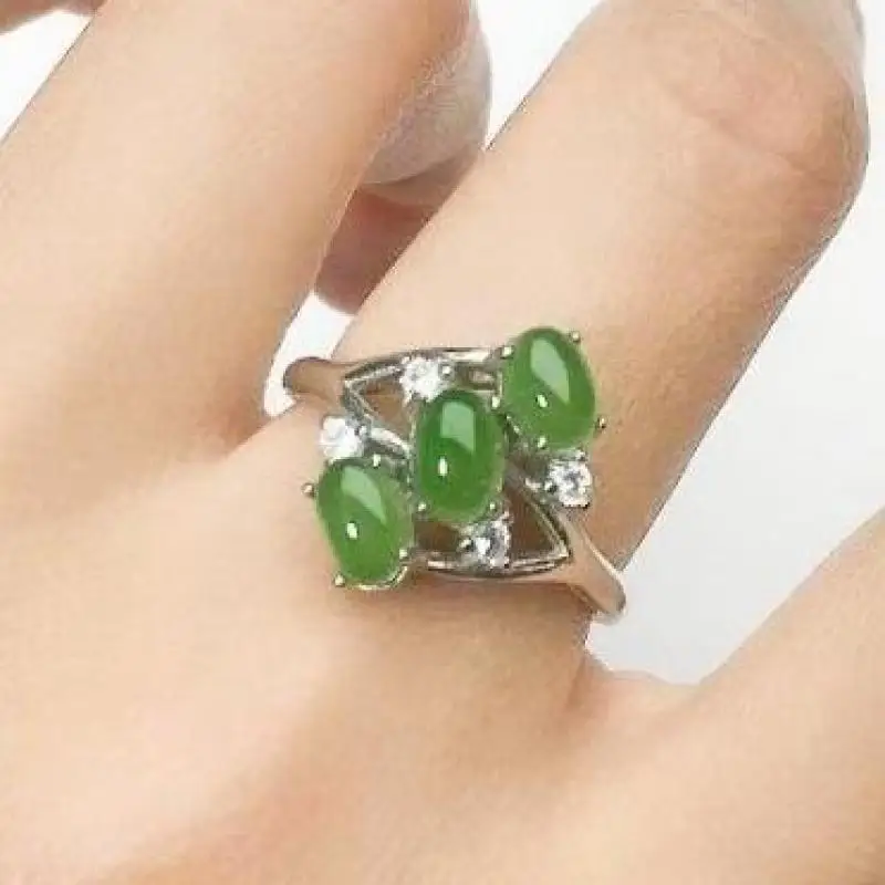 

Designer Original Silver Inlaid Natural Hetian Jade Green Jade Ring Opening Adjustable Ring Simple Retro Men And Women Jewelry