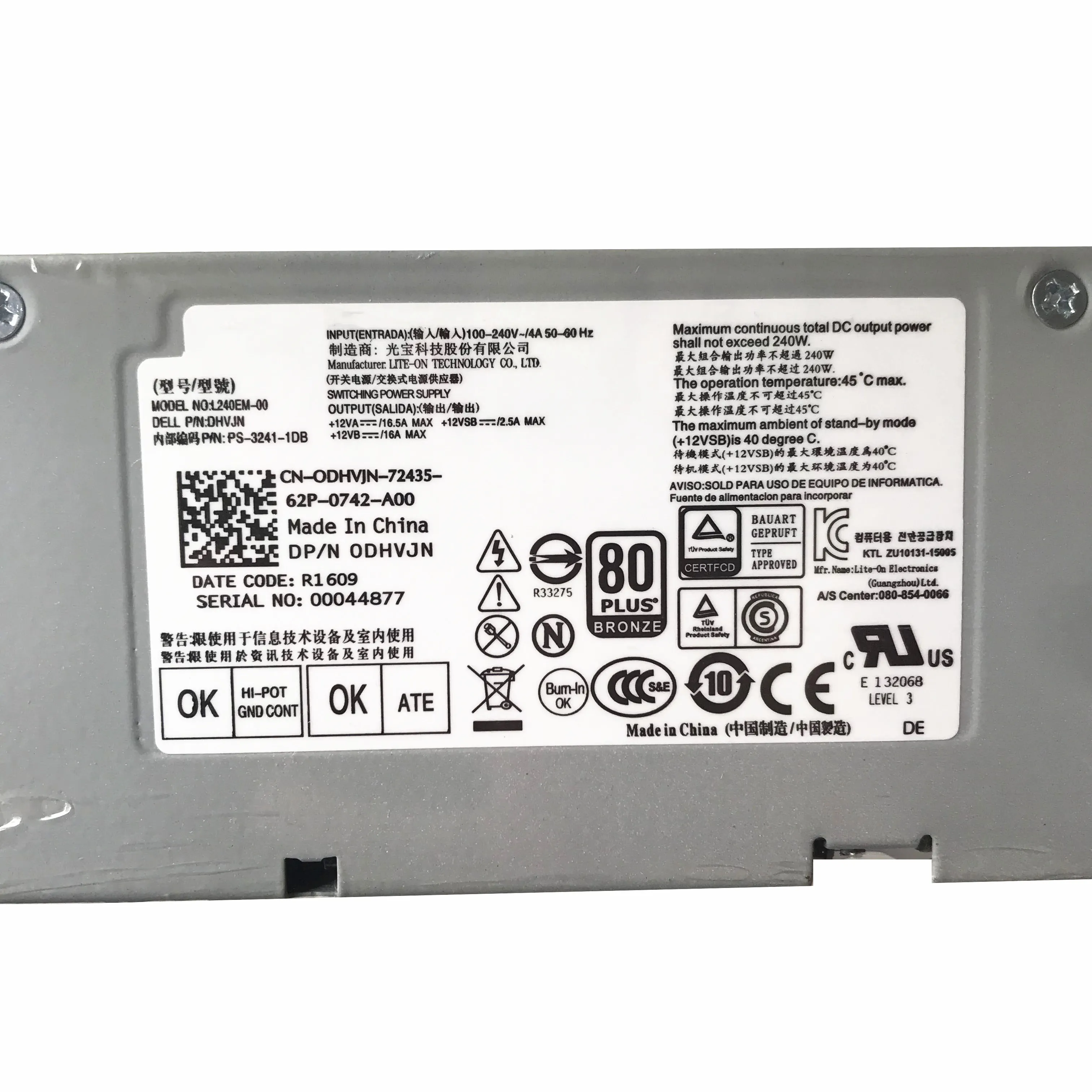 CN 0DHVJN L240EM 00 для DELL Optiplex 3040 5040 7040 240W источник питания 8 + 4 Pin 100% протестирован Быстрая