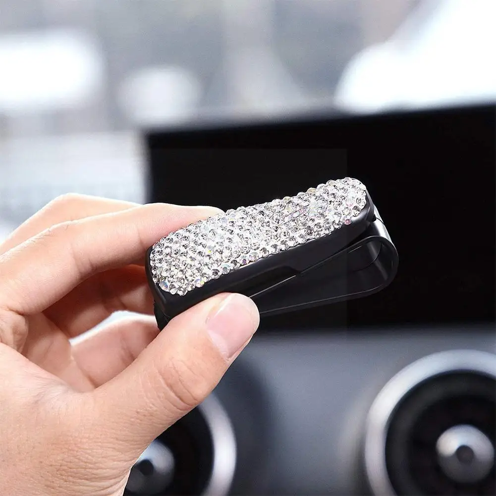

Rhinestone Diamond Sunglasses Clip For Car Sun Visor Glasses Hanger Auto Eyeglasses Bracket Ticket Card Holder For Girls D4H3