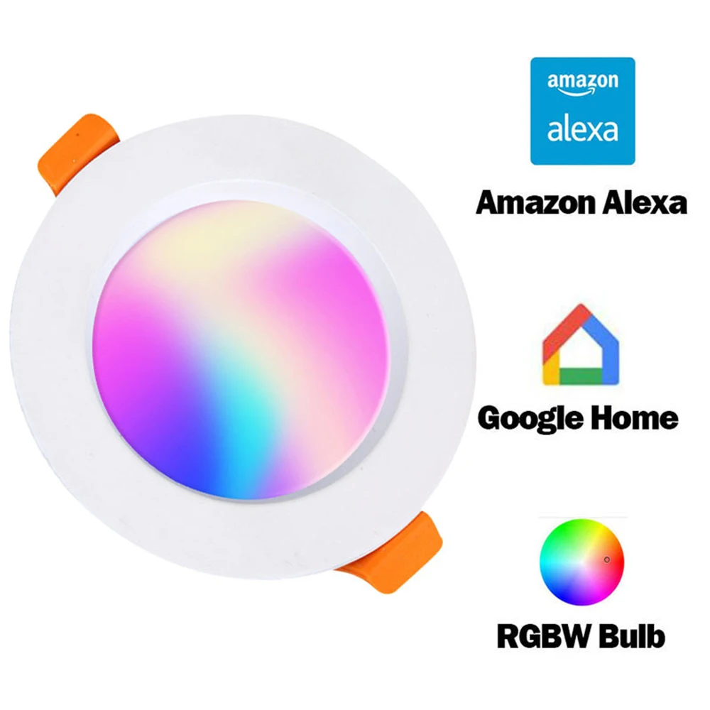 Светодиодный светильник с регулируемой яркостью RGB 7 Вт, круглые утопленные потолочные светильники, светодиодный светильник для спальни, Светодиодный точечный светильник с Amazon Google Home - Комплект: Набор1