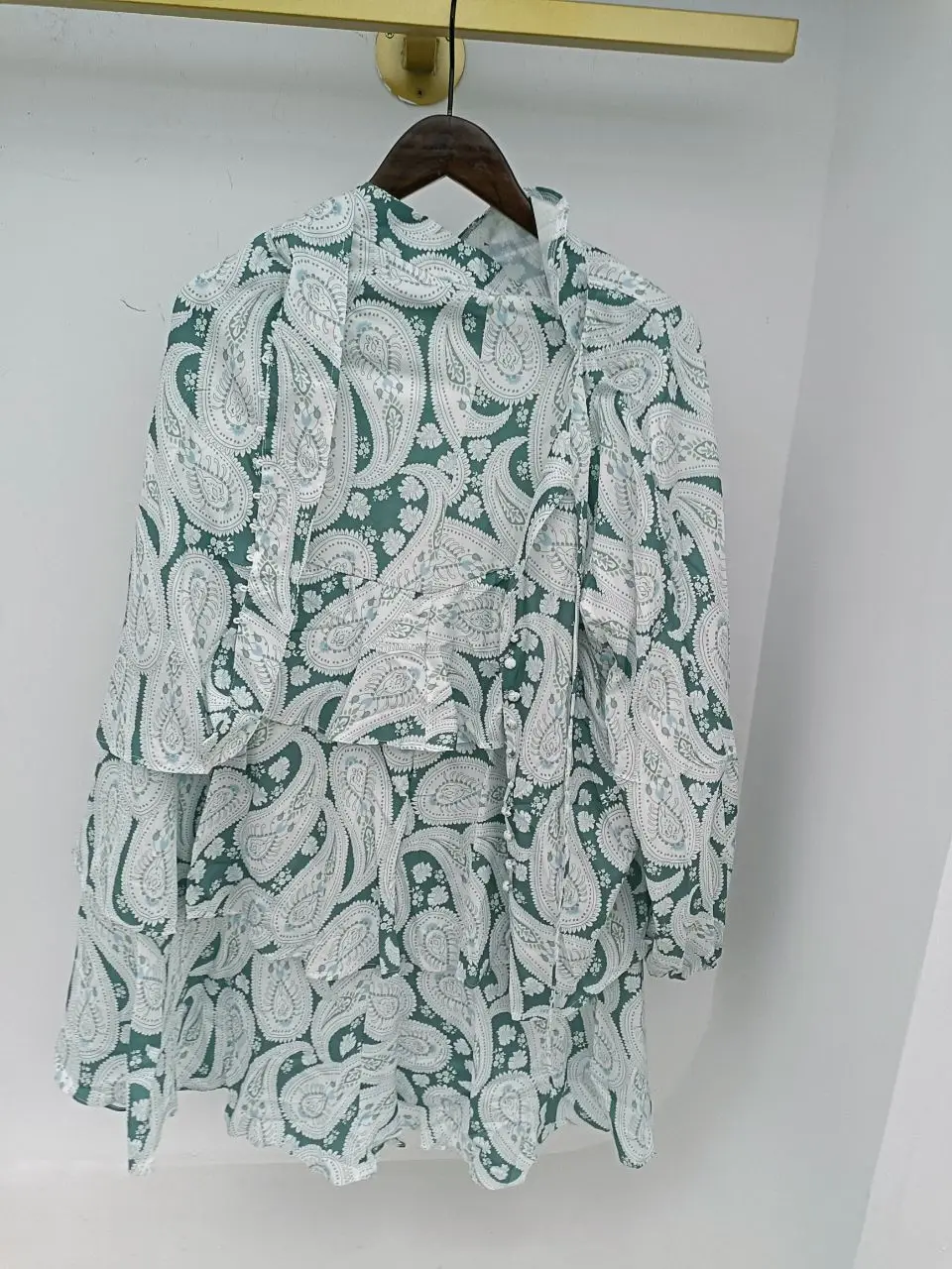 

[DEAT] V-neck Lantern Half Sleeve Binding Short Top High Waist Totem Printed Cake Long Skirt Suit Women 2021 Summer GX999