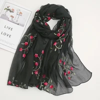 plain embroider floral silk chiffon shawl scarf lady fashion thin soft beach wrap stitch scarfs and hijab foulard sjaal 17065cm