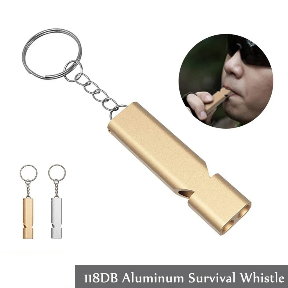 

120db Outdoor Emergency Survival SOS Whistle Aluminum Camping Hiking Keychain Multifunctional High Decibel Cheerleading Whistle