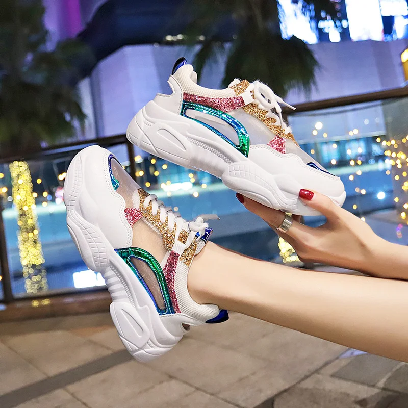 Новинка 2020 года женские кроссовки на платформе цвет белый розовый женская обувь