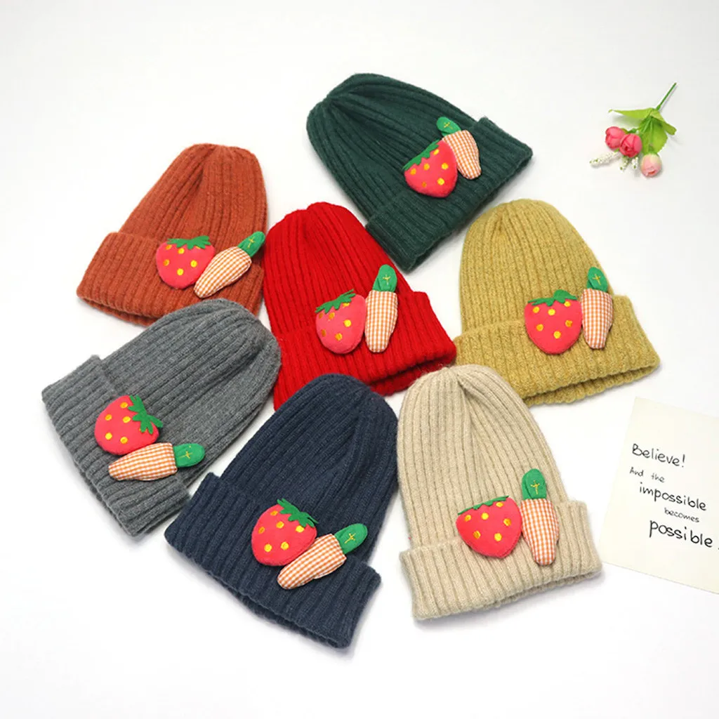 2020 Cute Toddler Girls Boys Winter Warm Beanie Hats Infant Baby Crochet Knitting Kawaii Pink Fluffy Ball Cap Bonnet | Детская одежда и