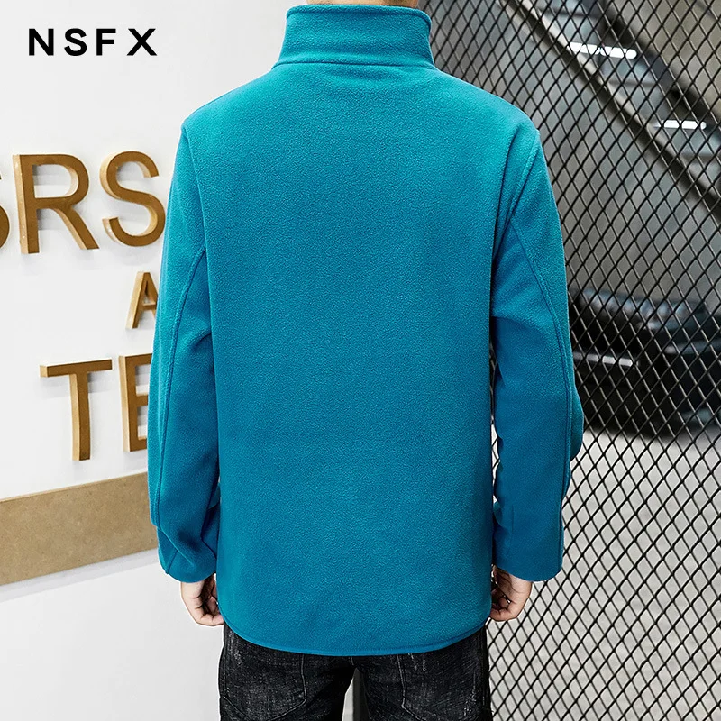 

2020 Men Fleece Comfortable Versatile Polar Fleece Inner Wearing Jacket Youth Stand Collar Warm Double-sided Plush Jacket