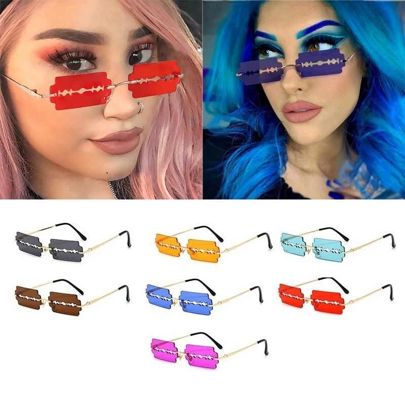 Оптовая продажа Unqiue без оправы полое лезвие квадратные солнцезащитные очки для