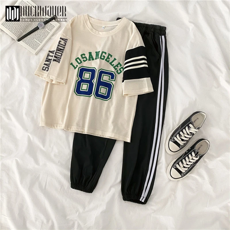 

Женские свободные повседневные Костюмы Duckwaver, пуловер с круглым вырезом и коротким рукавом, Удобные однотонные брюки-карго