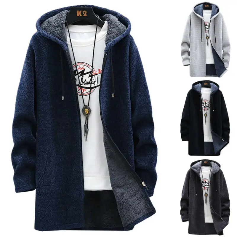 

Men's Fleece Long Sleeve Hooded Hoodie Winter Warm Casual Parka Coat Jacket UK