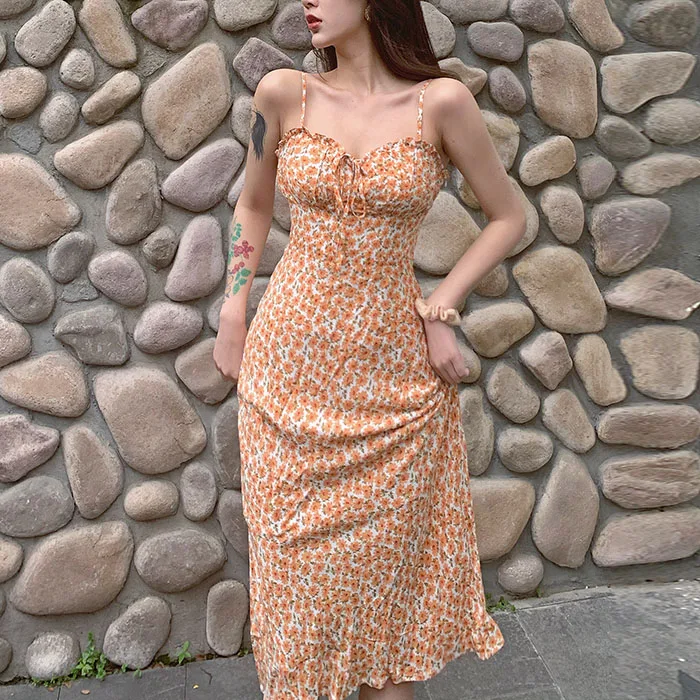 

Нежная Цветочная юбка средней длины с лямкой на шее в стиле мори Новинка Лето 2020 облегающее стройнящее платье для женщин