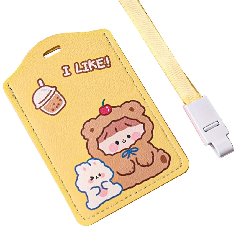 

Y166 Credit Card ID Badge Holder Cute Cartoon PU Leather Bus Pass Case Cover Business Cards Case Office Work Lanyard Tool
