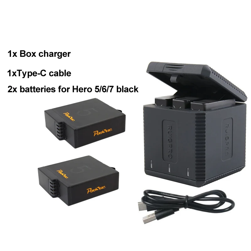 package 1 Go Pro Hero 6 аккумулятор и коробка для хранения зарядное устройство для GoPro Hero 8 7 черный аккумулятор Hero 5 батарея - Цвет: package 1