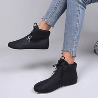casual retro women boots national style genuine women boots flat heels round toe height sewing plus size boots platform shoes