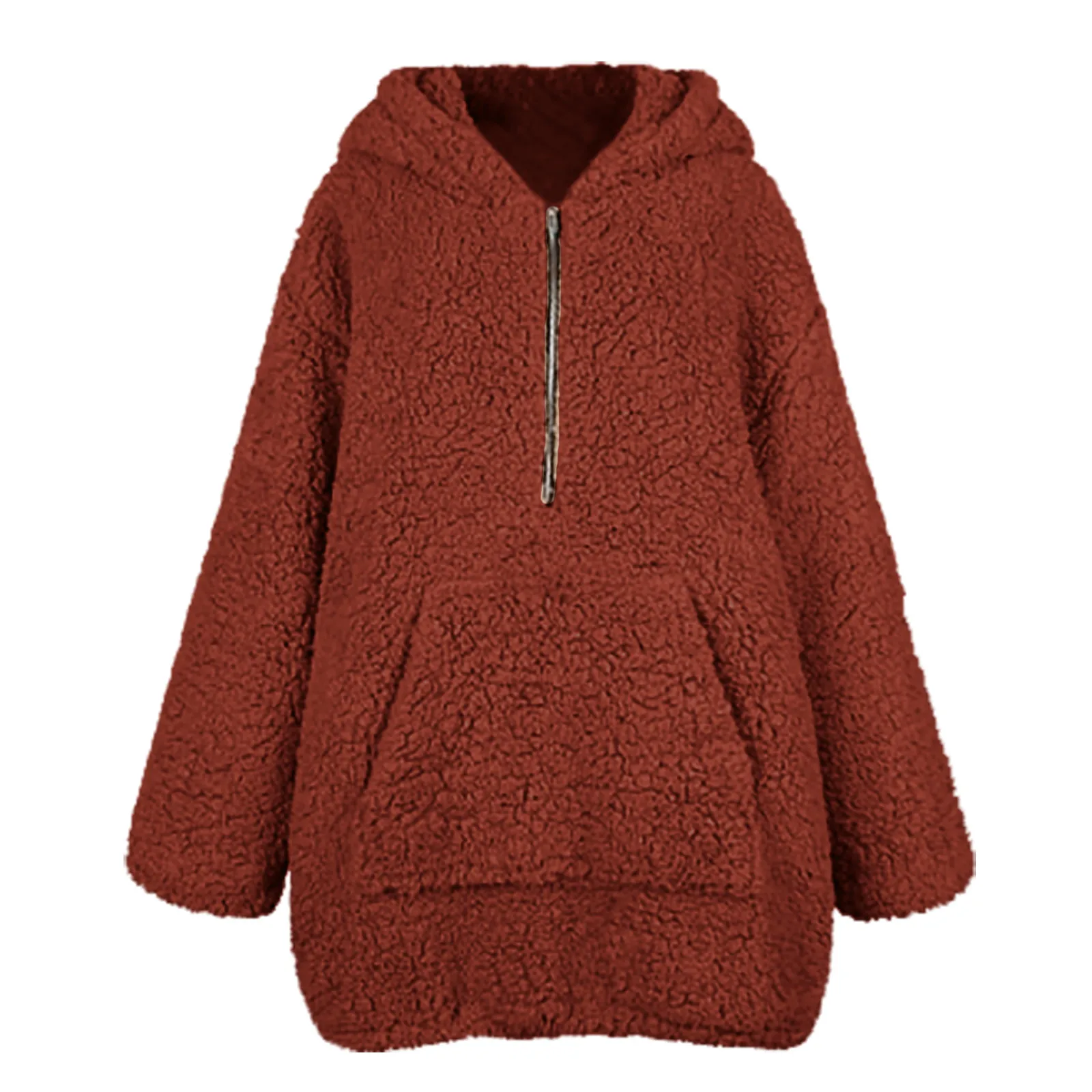 

Fall Winter 2021Ladies Pullover Fashion Plush Thickening Hooded Zipper Fleece Grain Top Women Long-sleeved Loose Sweater Ladies
