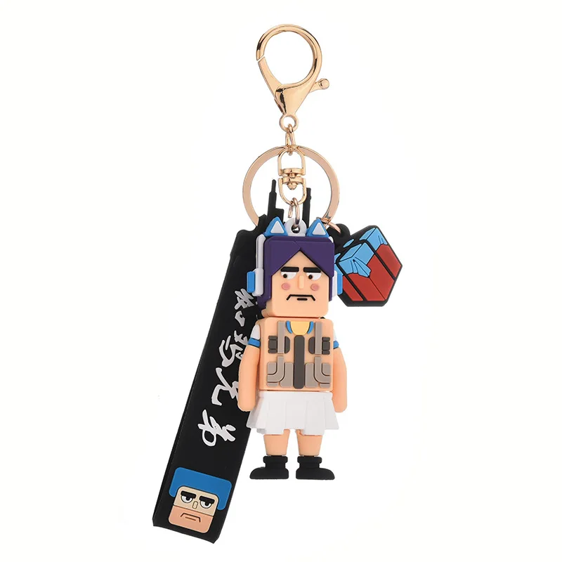 

Cartoon glue drop 3D doll key chain Jedi Survival and elite game war gun character pendant Man pendant key chain 2020