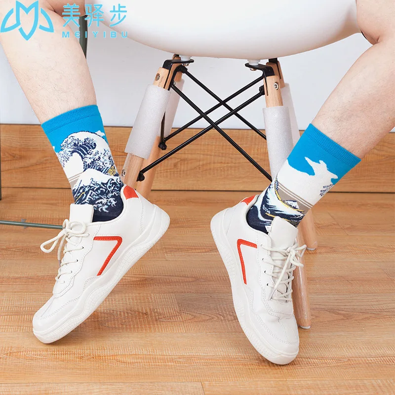 100 Pairs Oil Painting Socks Adult Socks Women's Cotton Fashion Stockings Men's Socks Fashionable