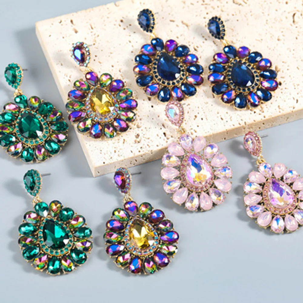 

New Styles Colorful Crystal Drop Earrings for Women Fashion Rhinestones Statement Dangle Earrings Jewelry Accessories Wholesale