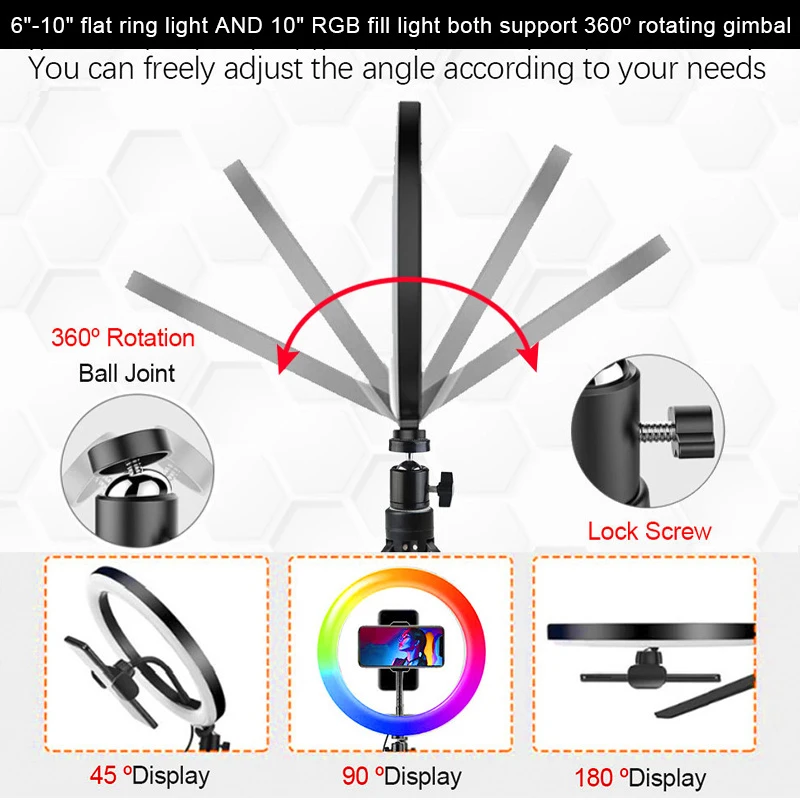 26CM LED RGB Round Ring Lamp Photo Ringlight Photography Lighting Selfie Light With Tripod Holder BluetoothÂ RemoteÂ Youtube Video