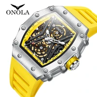 onola brand fashion automatic watch square hollow watch casual luxury waterproof mechanic watches for men