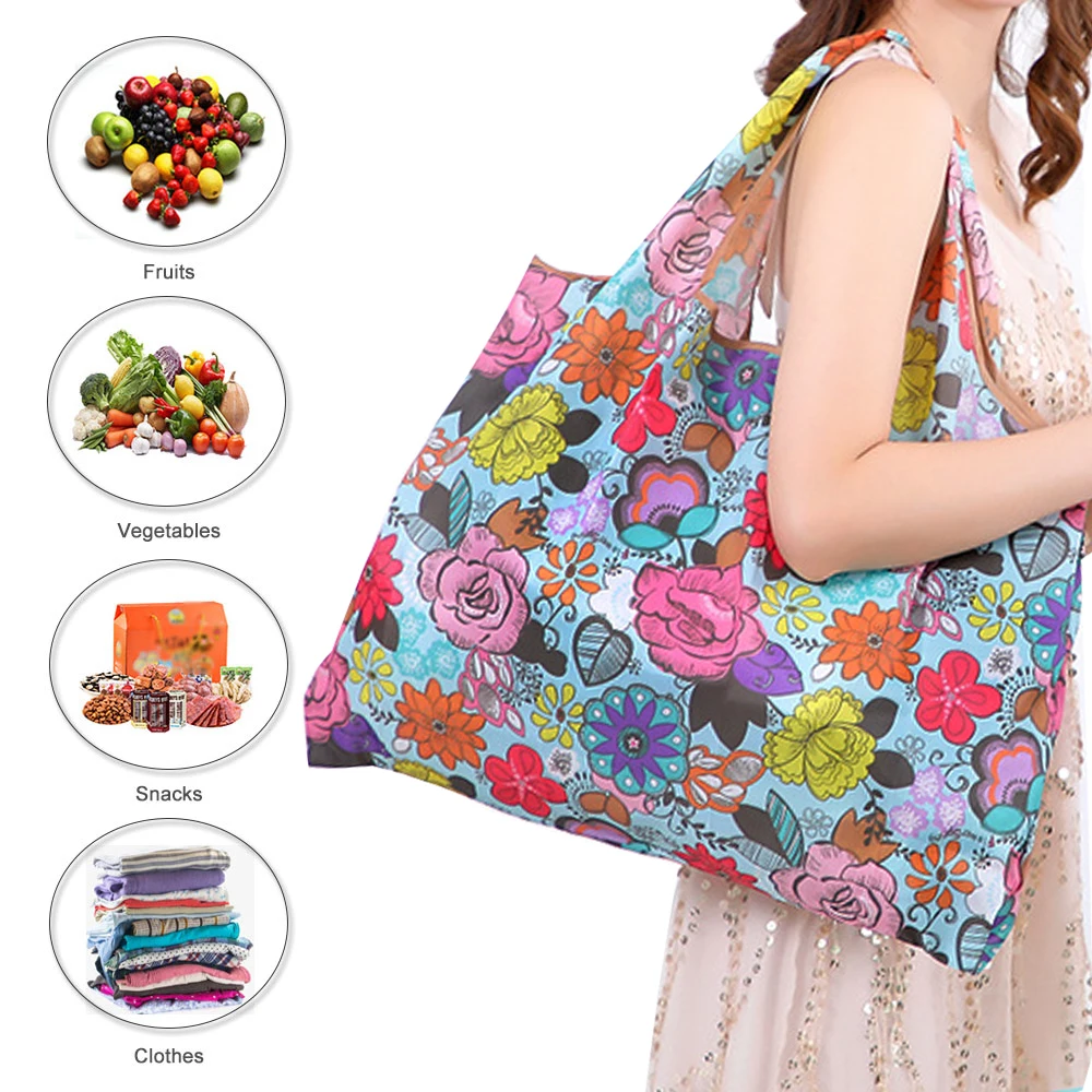 Многоразовые сумки для продуктов складные тканевые моющиеся мешки из полиэстера