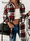 Кардиган женский шерстяной, в клетку, с длинным рукавом, Осень-зима, рубашка-пальто
