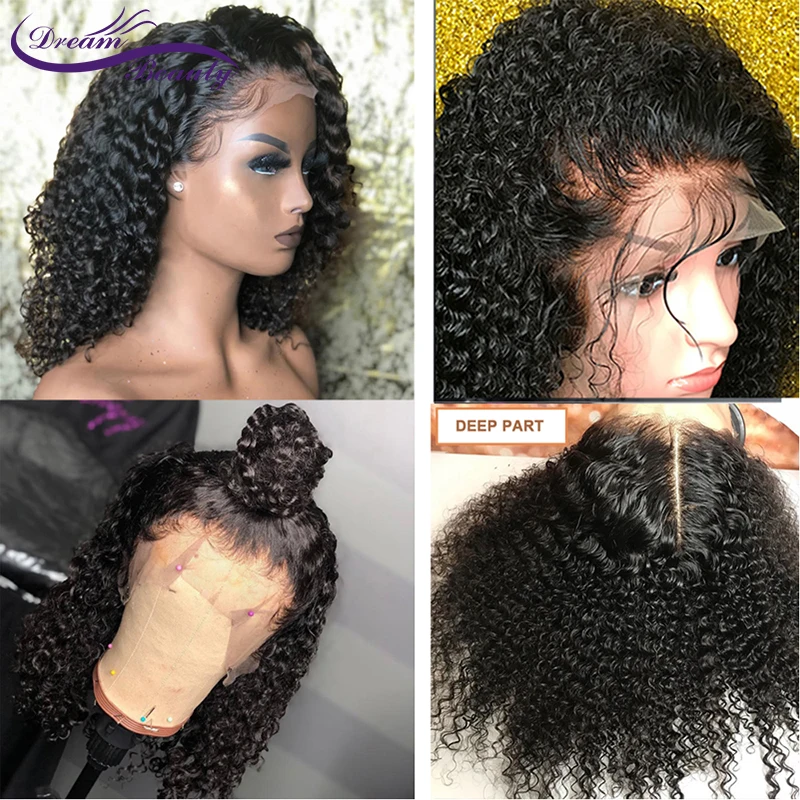 Dream beauty 250% плотность бразильские парики на кружеве 8-24 дюймов remy волосы предварительно сорванные человеческие волосы кудрявые парики натуральные волосы