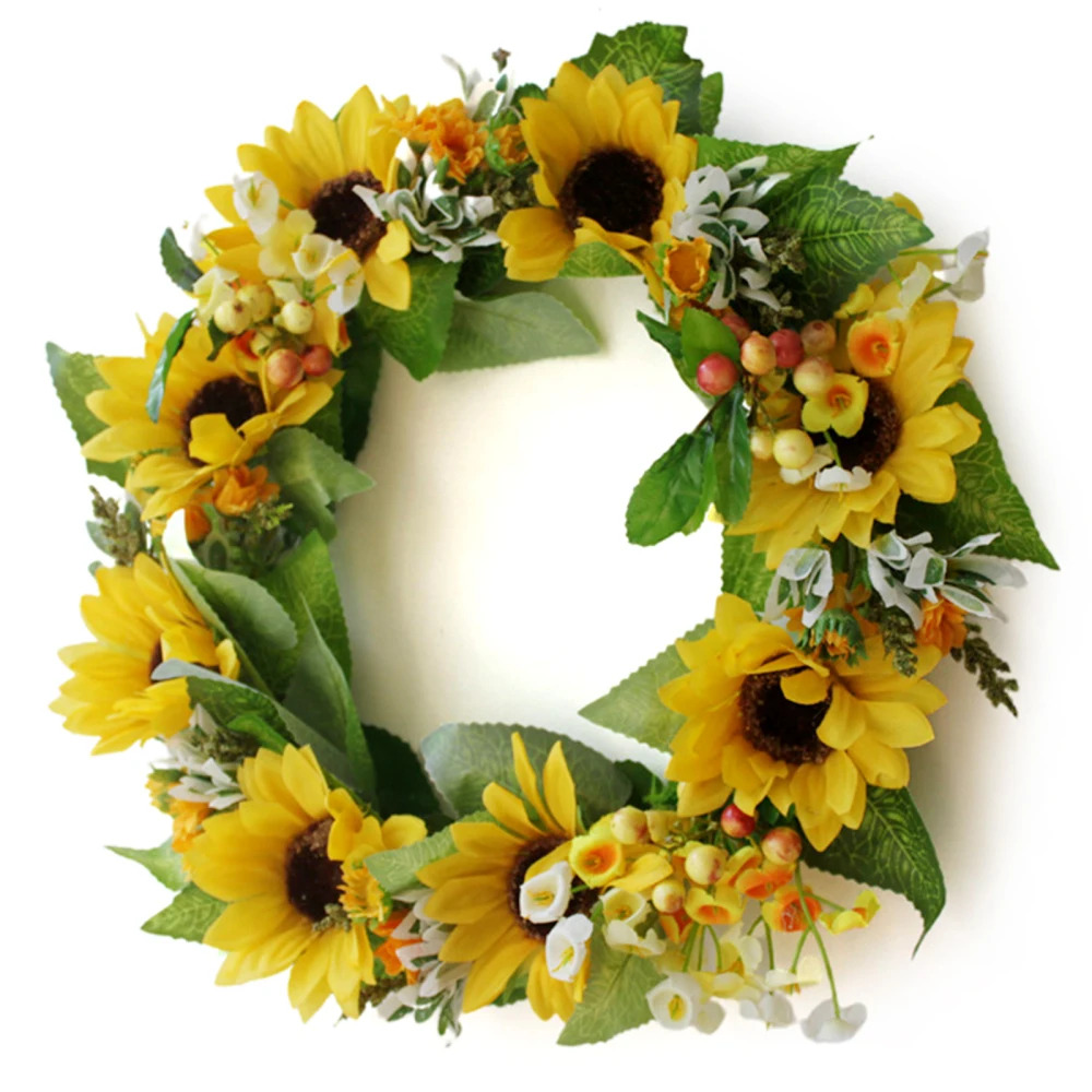 

Simulation Flowers Sunflower Wreath Door For Holiday Celebration Wedding Home Plastic 1 Pc 35cm Wall Hanging Party Slik Garland