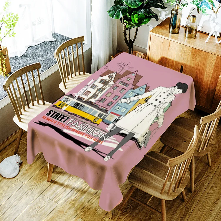 

Simple style cute girl pattern printing washable tablecloth