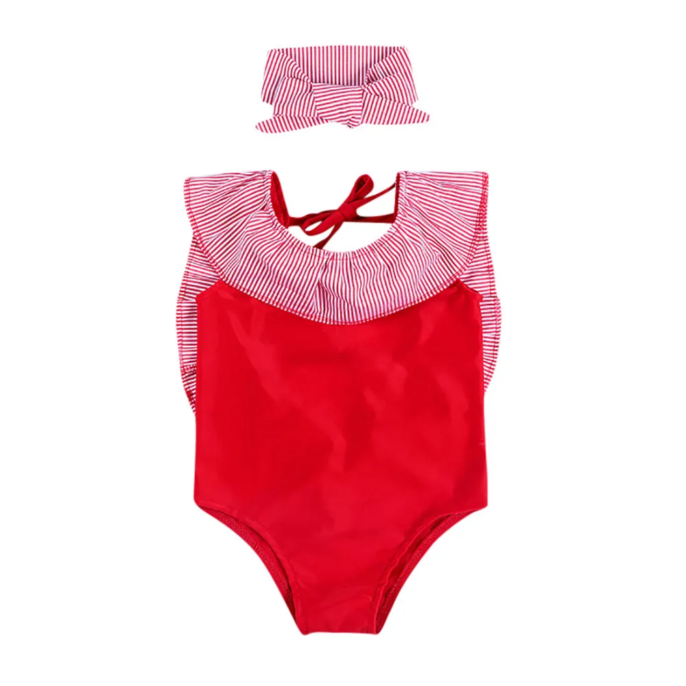 2020 Модные Детские Полосатые Купальники с открытой спиной для маленьких девочек