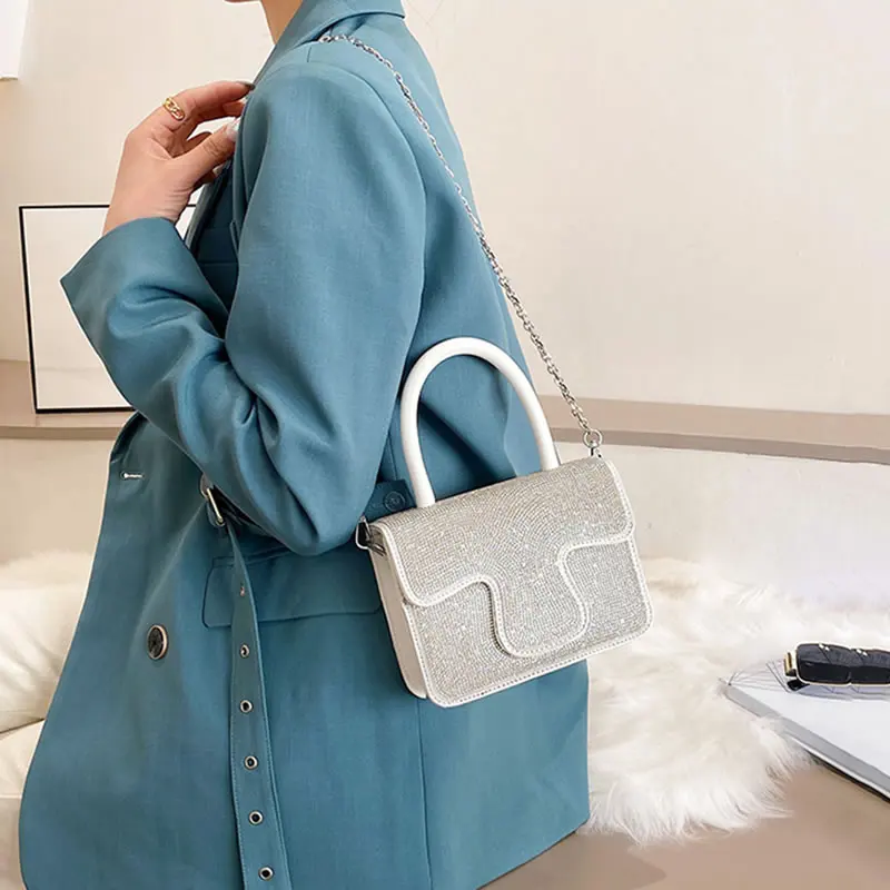 

XITAO Women Paste Drill Top-handle Bag Fashion Square Splicing Metal Chain Can One-shoulder Diagonal Span All-match CLL1777