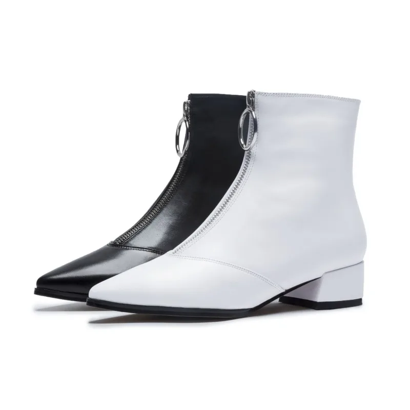 Ботинки на толстом каблуке однотонные молнии с металлическими пуговицами