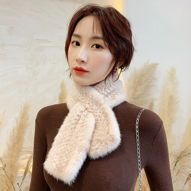 Lantafe меховой зимний шарф для женщин норковый простой стиль натуральный мех