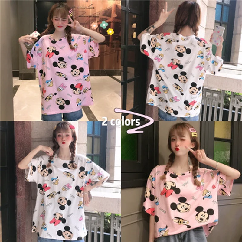 Очень милый Летний Топ Harajuku с круглым вырезом женская футболка Kawaii Mickye mouse