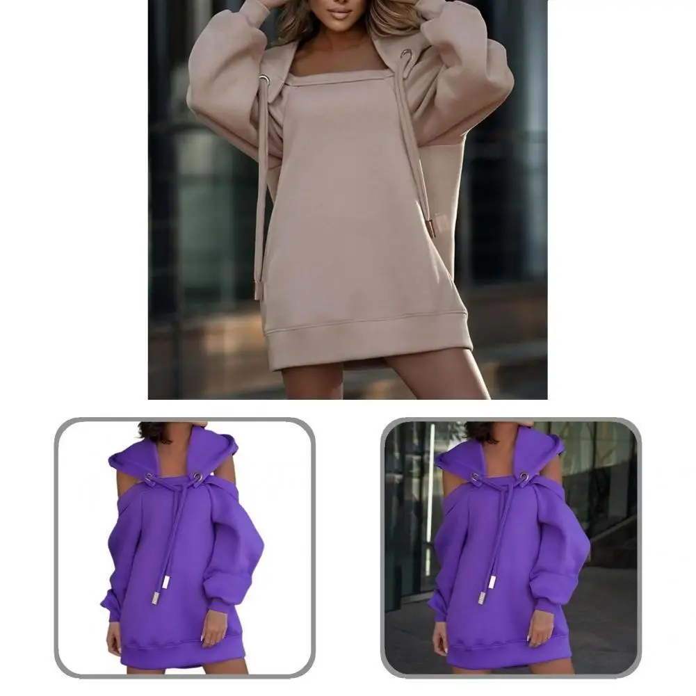 

Стильная женская толстовка средней длины с открытыми плечами и кулиской большого размера для домашнего пуловера