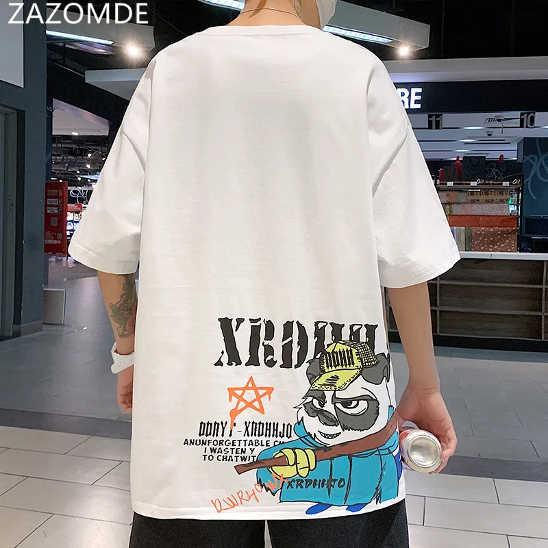 

ZAZOMDE 2021 Summer Hip Hop Cotton T Shirt Men Japanese Loose Black Panda T-shirt Short Sleeve Shirt High Streetwear men Tee