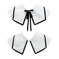 student detachable fake collar shawl wrap elegant rhinestone buckle bow knot half shirt contrast color mini poncho cape