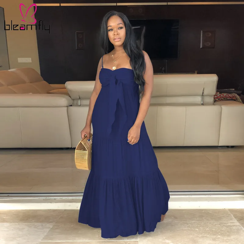 2019 женское летнее Пляжное Платье макси с бретельками и завязками длинное