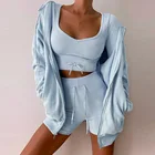 Женские однотонные шорты для фитнеса и йоги, с длинным рукавом и V-образным вырезом