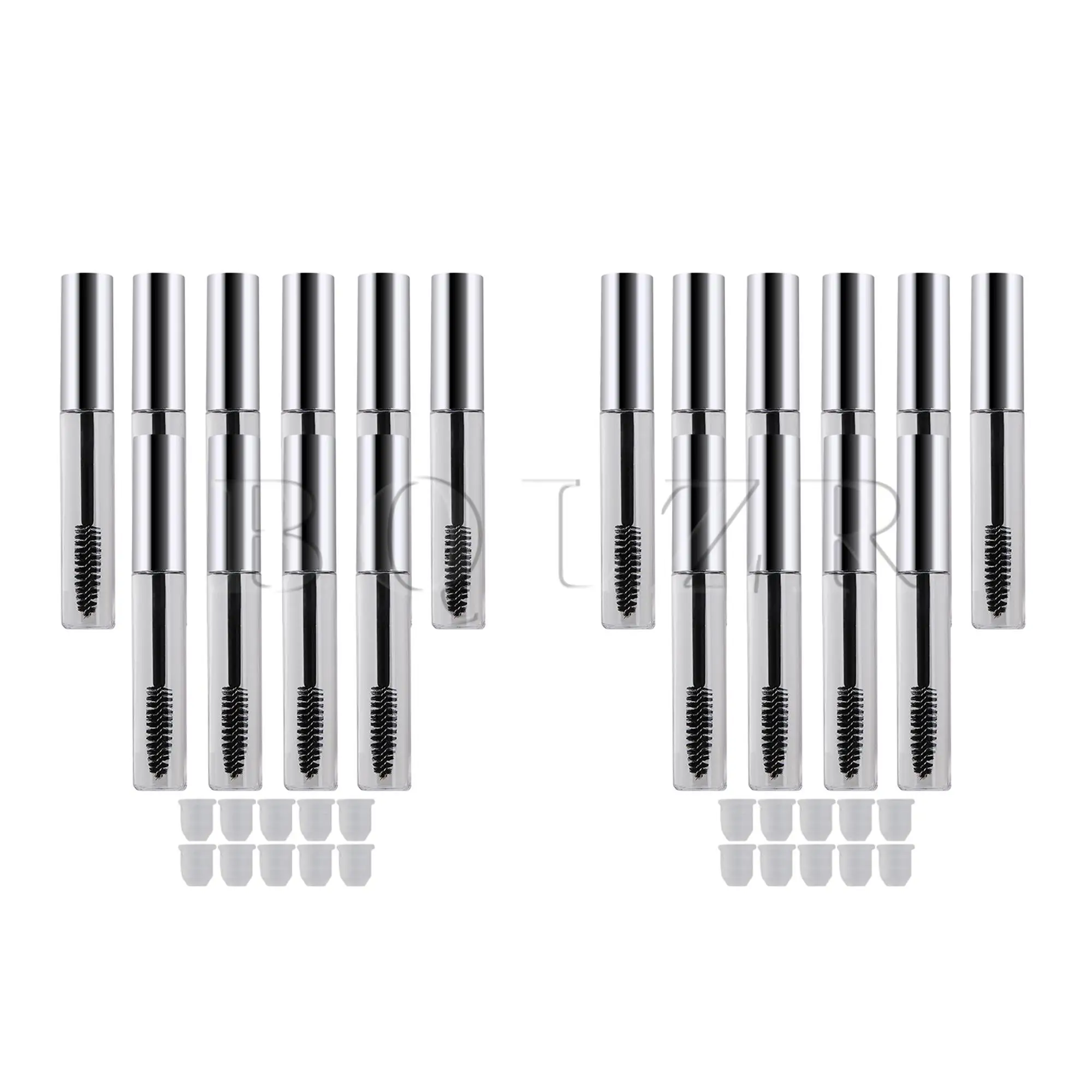 

BQLZR 10ml Plastic Container Eyelash Tube Cream Vials Bottle Silver Pack of 20